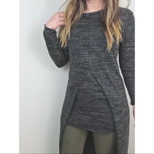 Grey Black Asymmetrical Long Sleeve Tunic